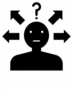 Illustration of a human head with many questions